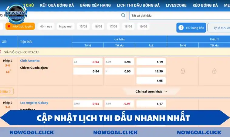 Cập nhật lịch thi đấu nhanh nhất cho mọi giải đấu